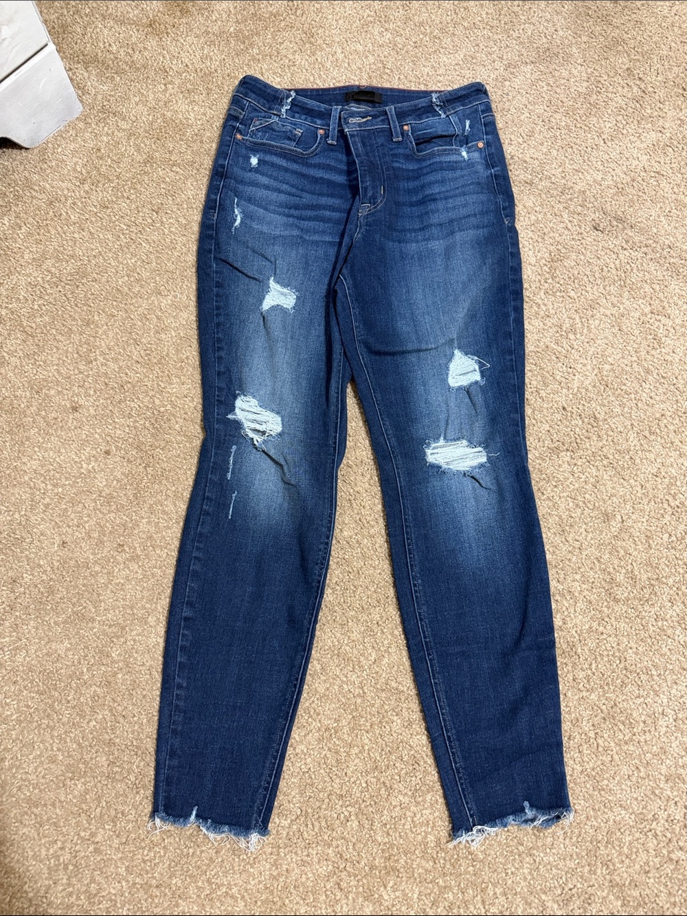 High-Rise Dark Indigo Distressed Skinny Jeans